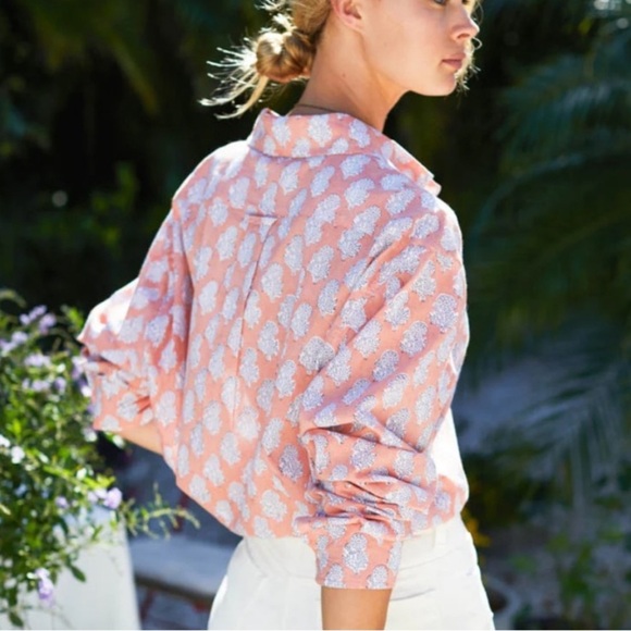 Emerson Fry India Collection Ryan Shirt Block Print Embroidered Flowers Size XS - Picture 2 of 11